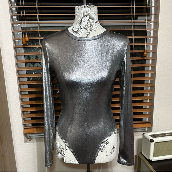 Silver Rhinestone Open-Back Bodysuit - Picture 2 of 8